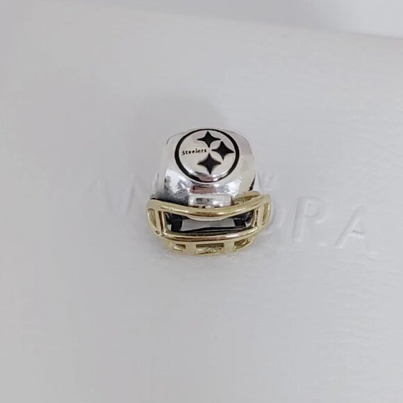 Pandora Pittsburgh Steelers NFL Football Helmet Charm 14K Gold and S925 Silver - Picture 6 of 6